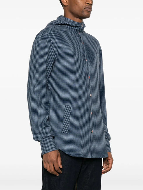 gingham-check hooded shirt